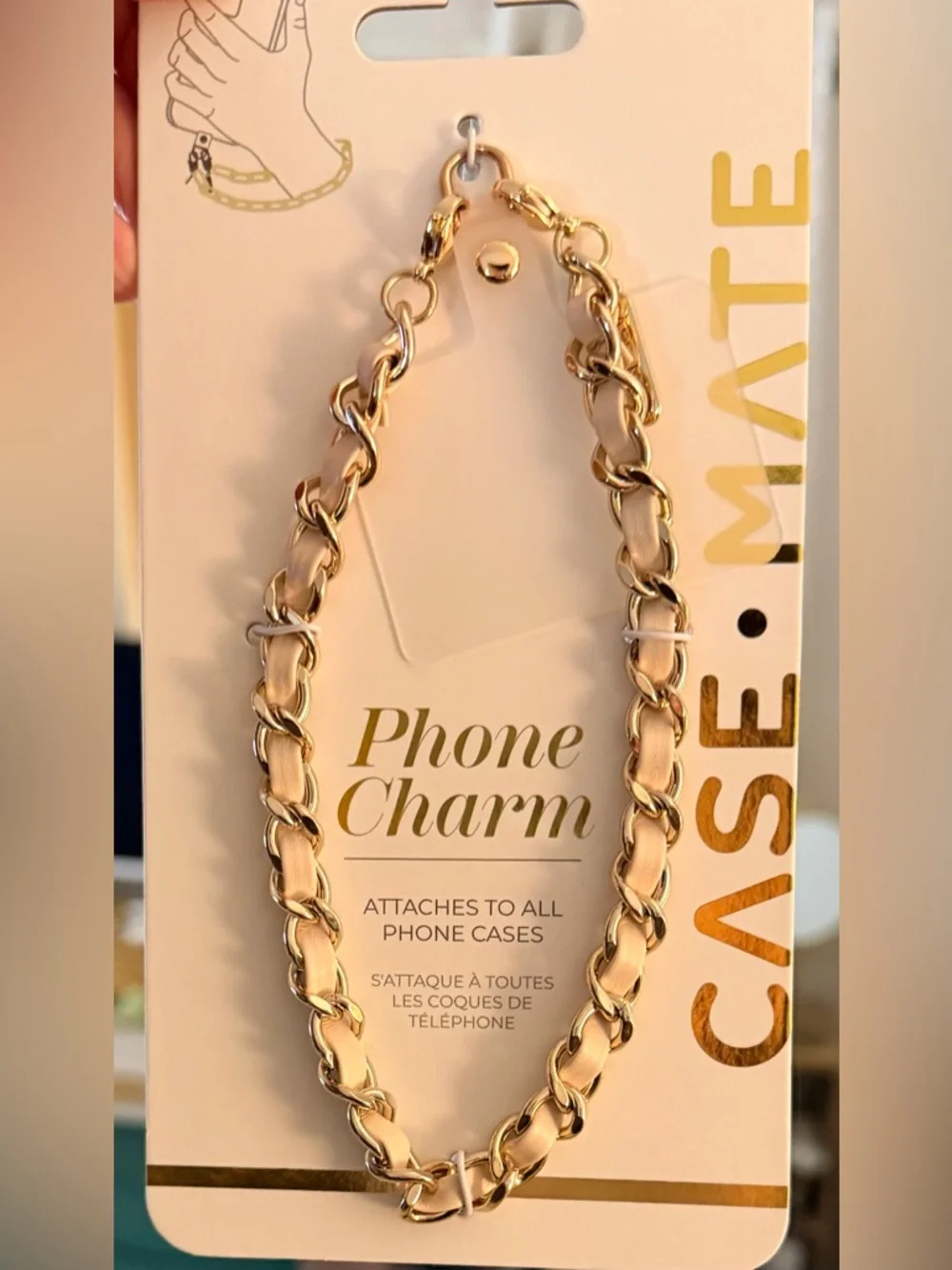 NWT Case-Mate Phone Charm Wristlet- Gold Chain with Taupe Leather